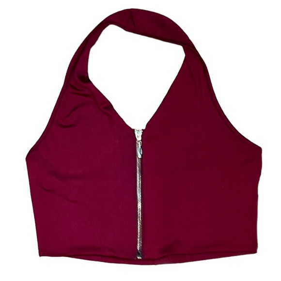 Womens Sleeveless Halter Style Front Zip Tank Top Deep V-Neck Backless Camisole - Picture 1 of 8